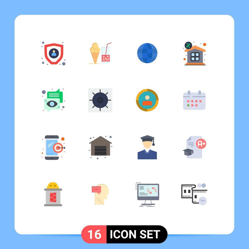 Group of 16 Flat Colors Signs and Symbols for communication bubble globe property finance Editable Pack of Creative Vector Design Elements