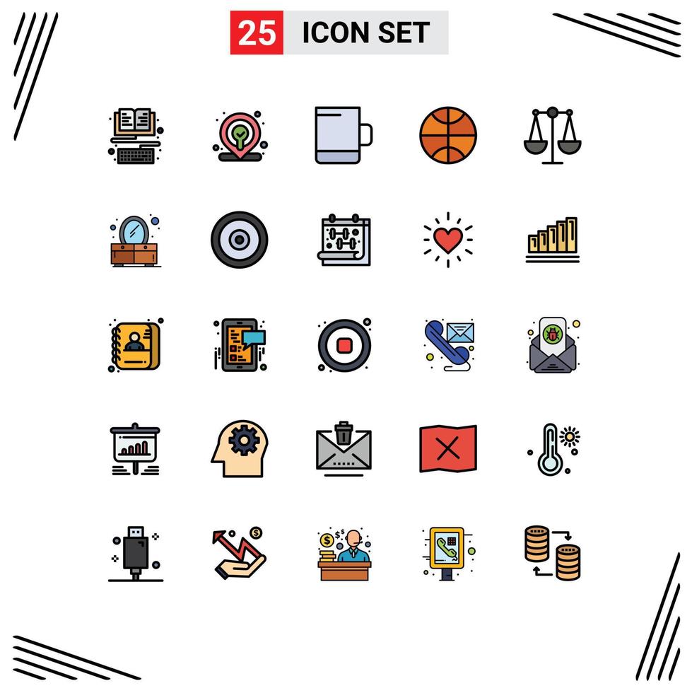 Pack of 25 creative Filled line Flat Colors of mobile dresser mug bedroom justice Editable Vector Design Elements