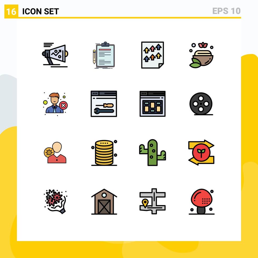 Pictogram Set of 16 Simple Flat Color Filled Lines of spa salt done report page Editable Creative Vector Design Elements