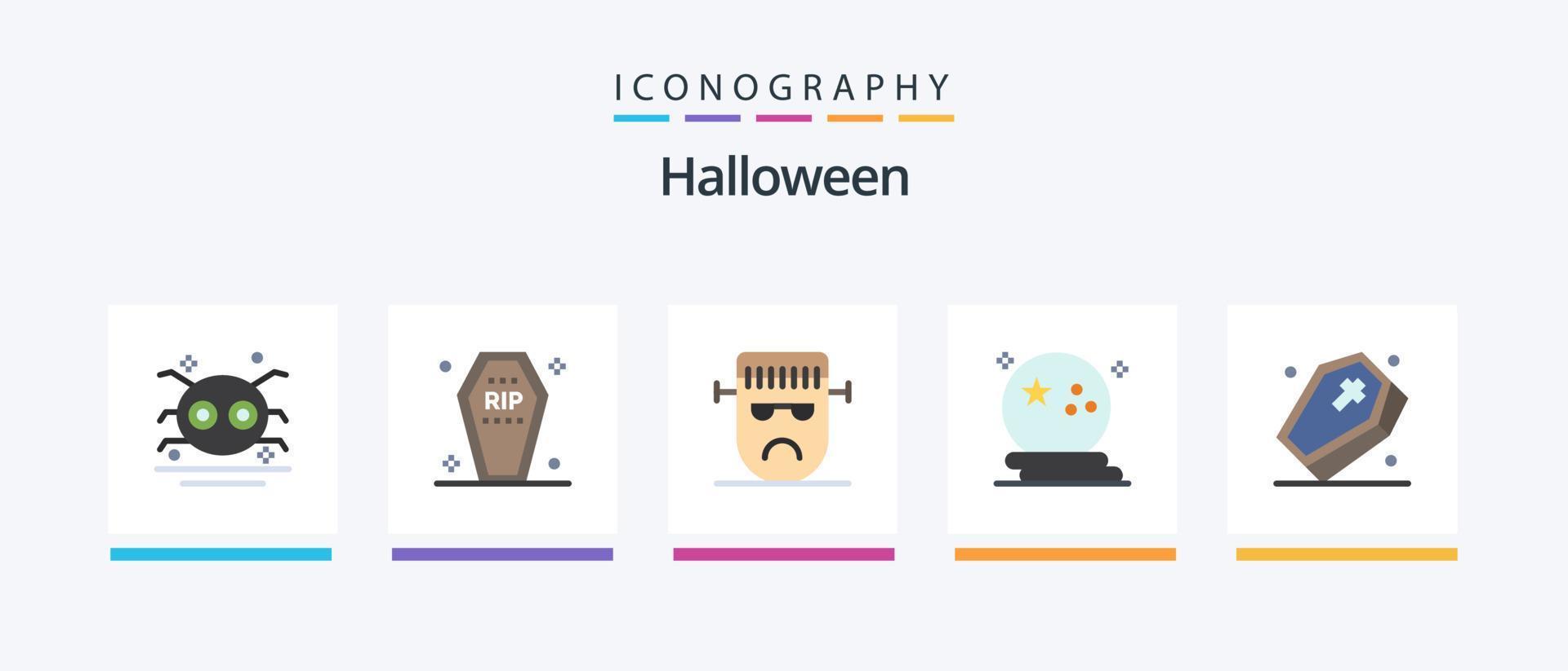 paquete de iconos de halloween flat 5 que incluye luna. murciélago. funeral. Víspera de Todos los Santos. rostro. diseño de iconos creativos vector