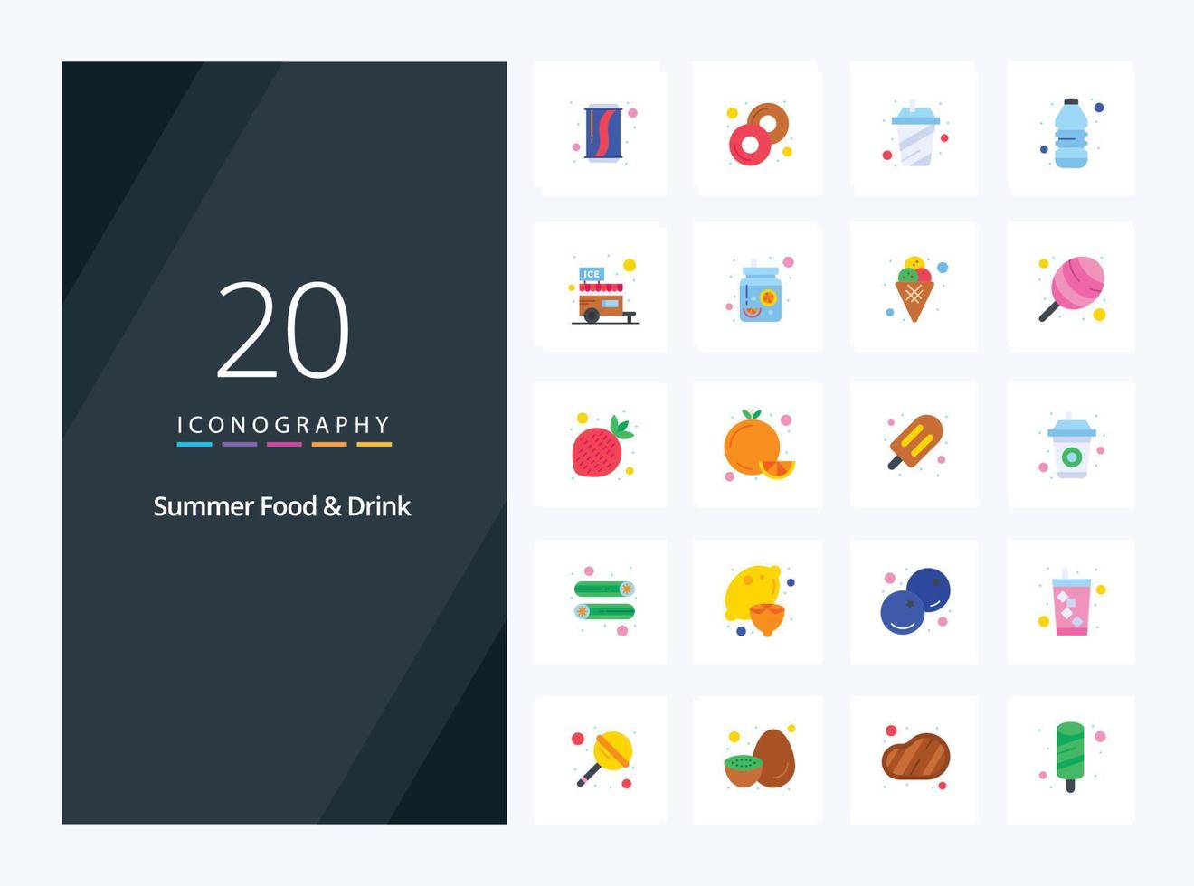 20 Summer Food  Drink Flat Color icon for presentation vector