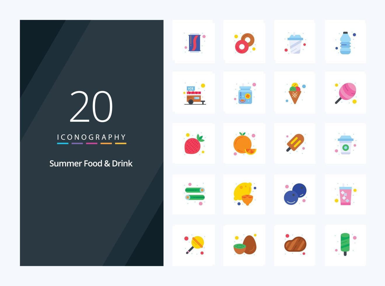 20 icono de color plano de bebida de comida de verano para presentación vector