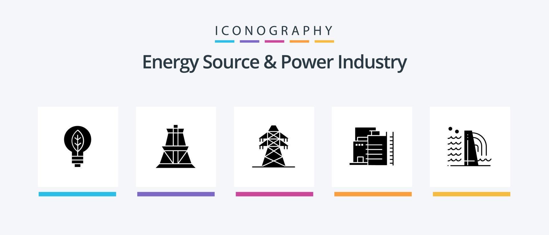 Energy Source And Power Industry Glyph 5 Icon Pack Including . building. . Creative Icons Design vector