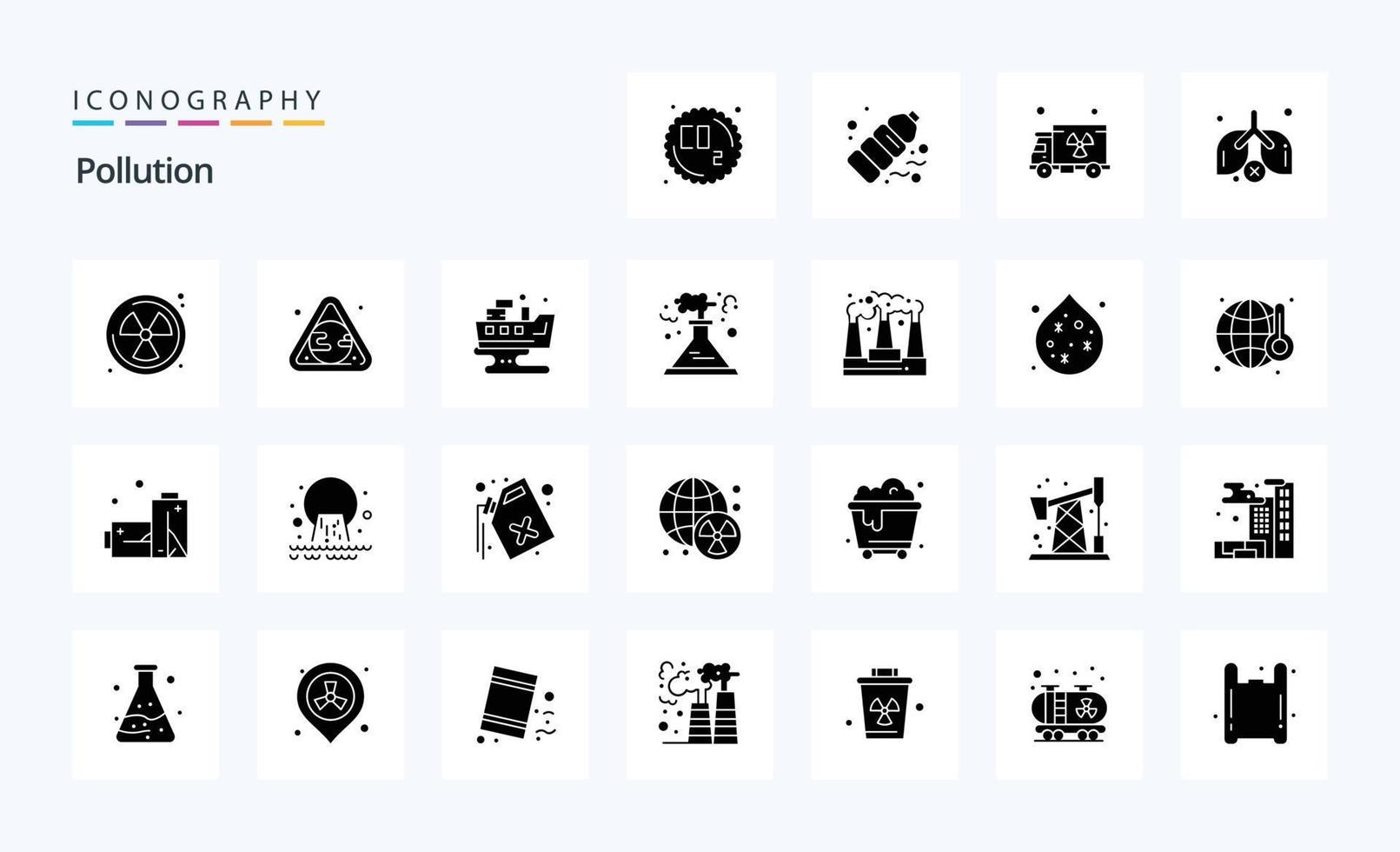 25 Pollution Solid Glyph icon pack vector