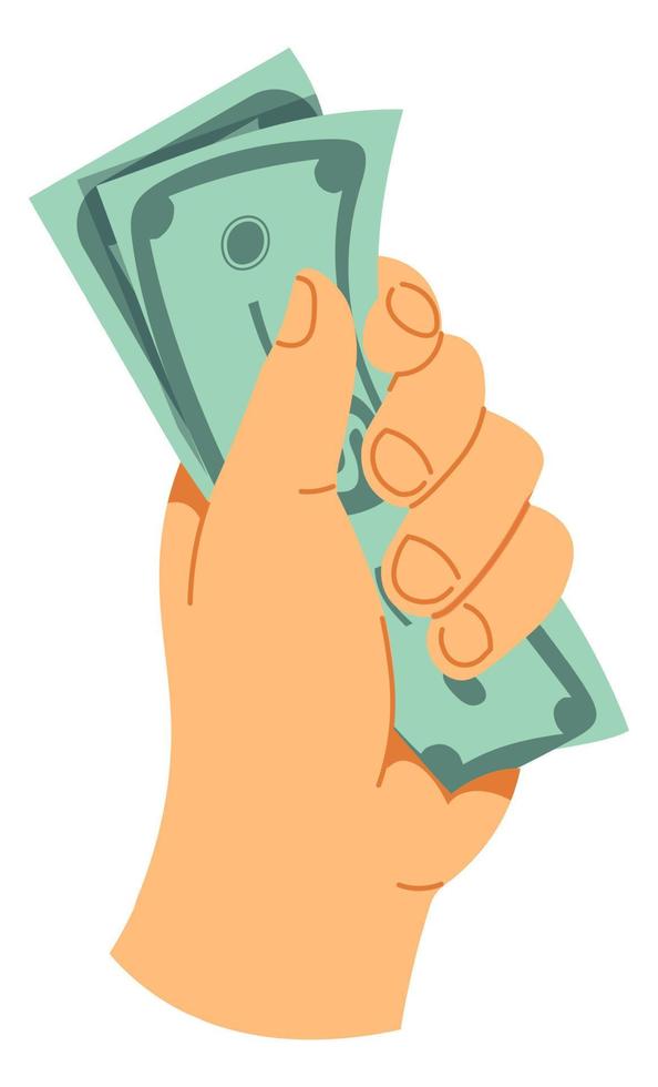 Hand holding money in hands, economic relations vector