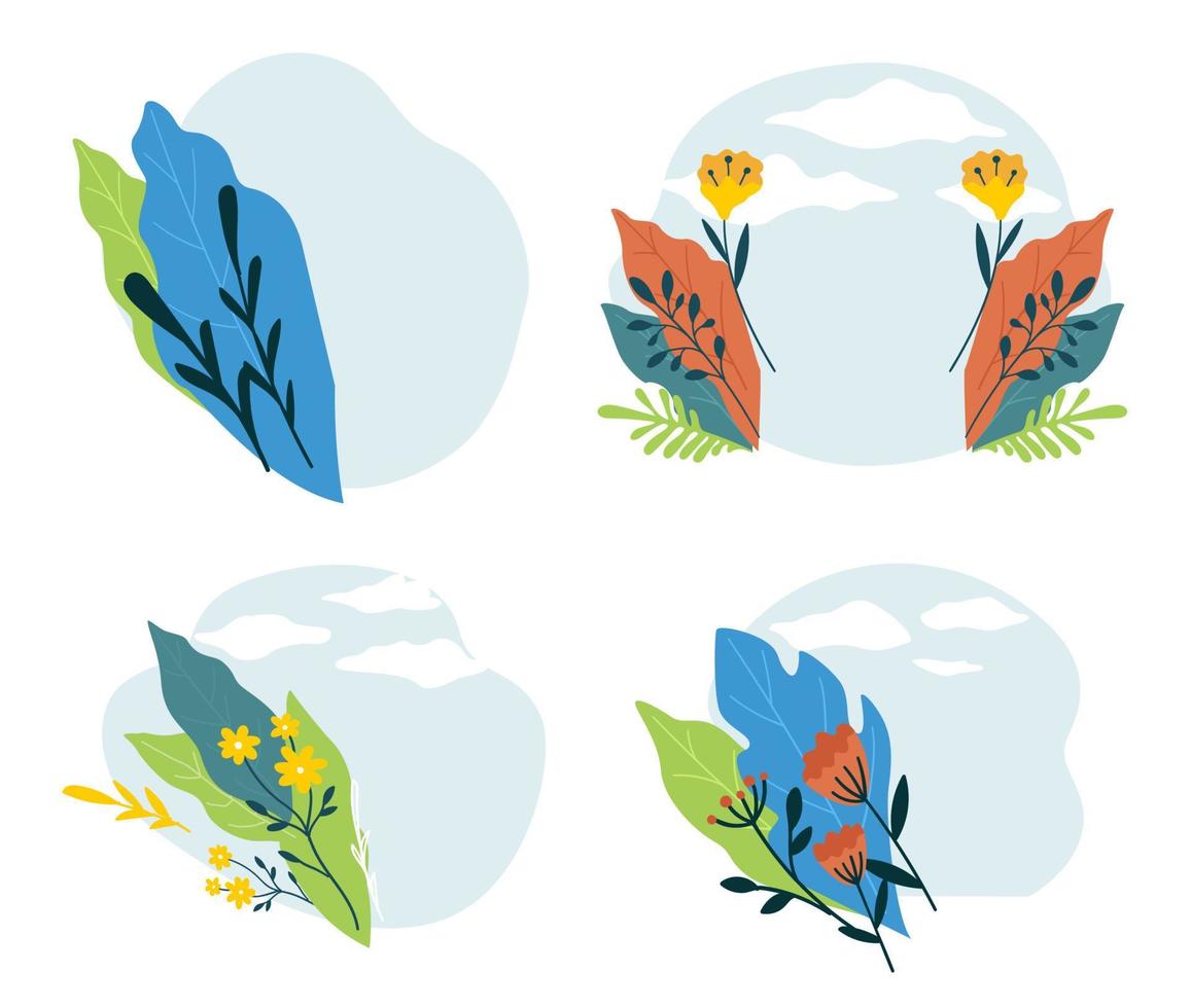 pancartas florales con cielo y nubes, flor de verano vector