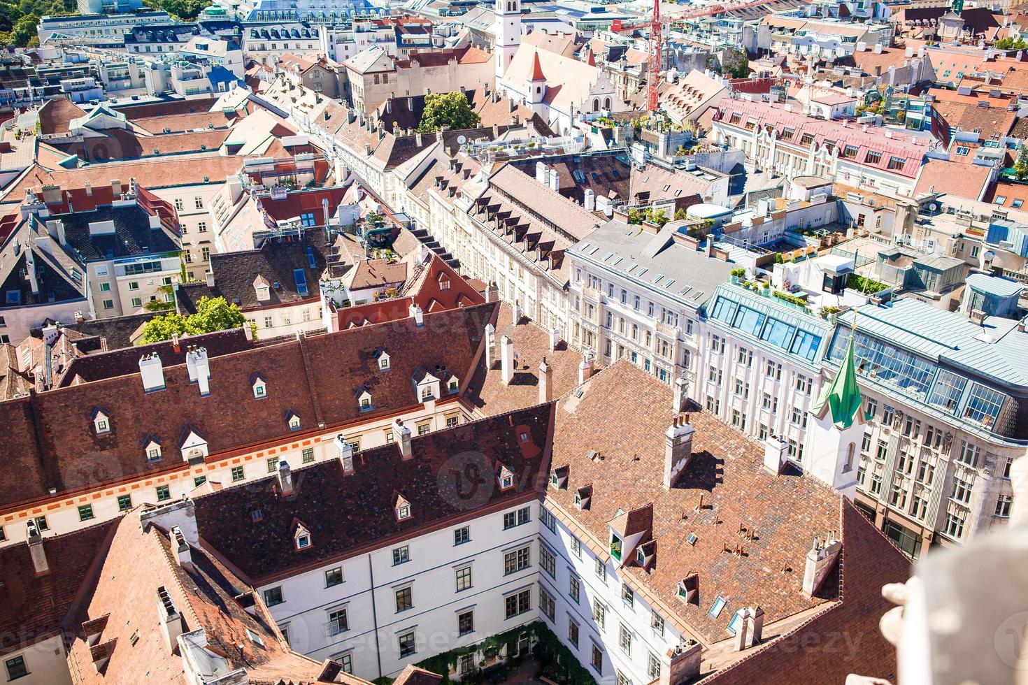 View from St. Stephen's Cathedral over Stephansplatz square in Vienna, capital of Austria on sunny day photo