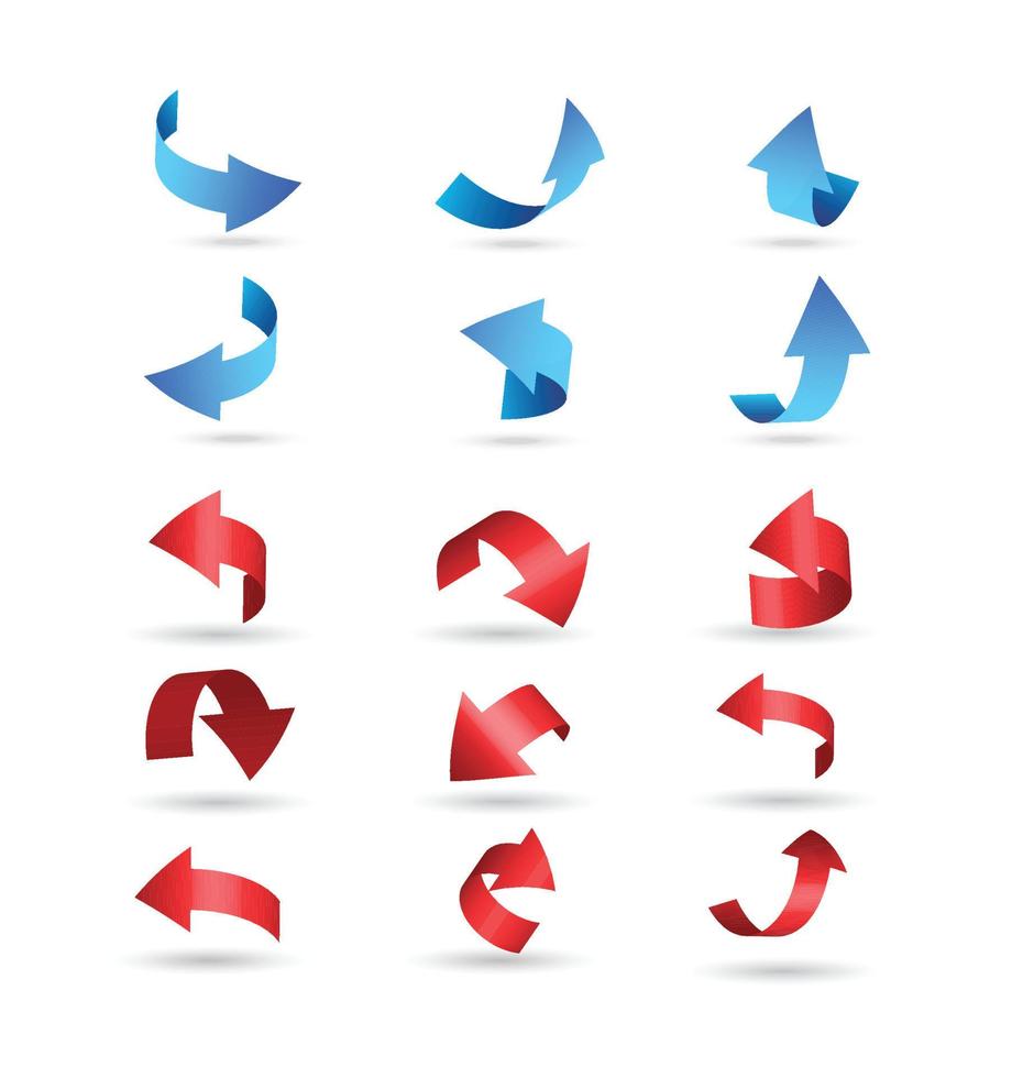 Red and Blue 3D Vector Curved Arrows with different angles