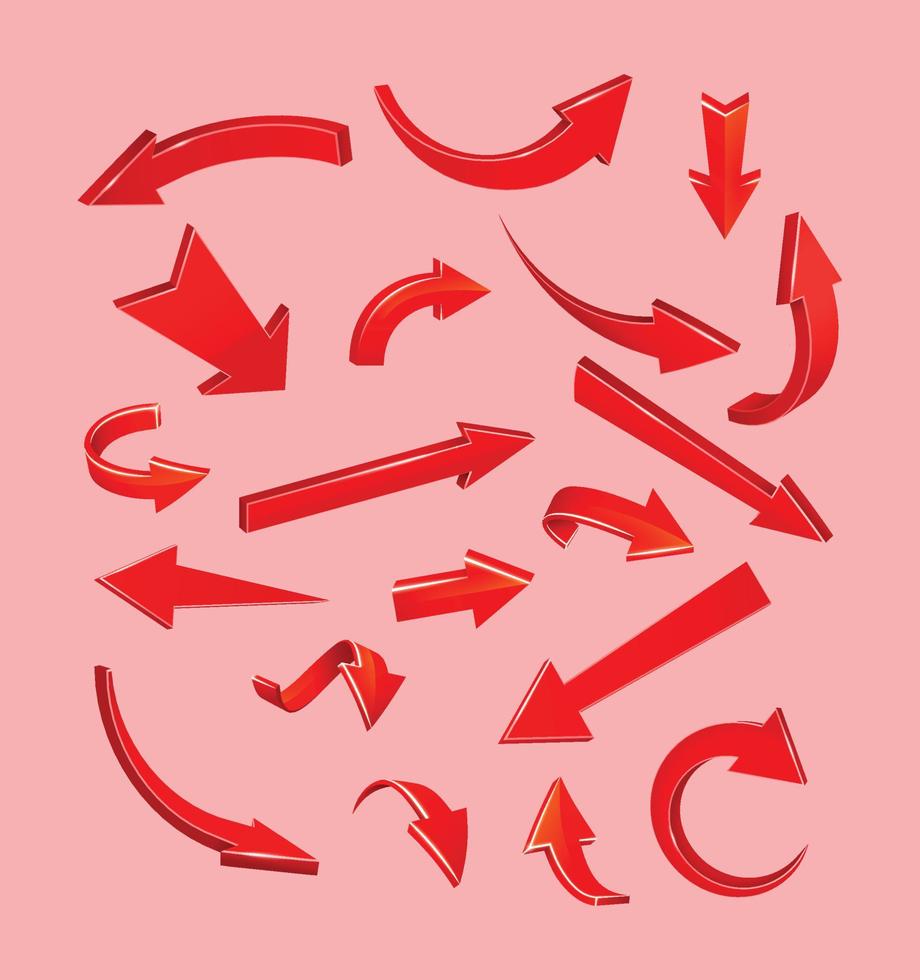 Realistic 3D Curved Arrows Vector set