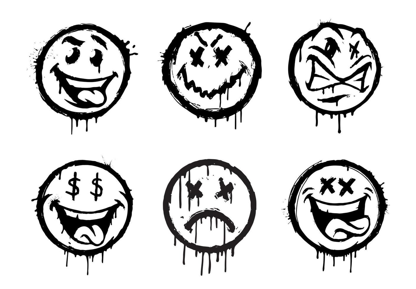 Set of a black and white graffiti smile spray vector