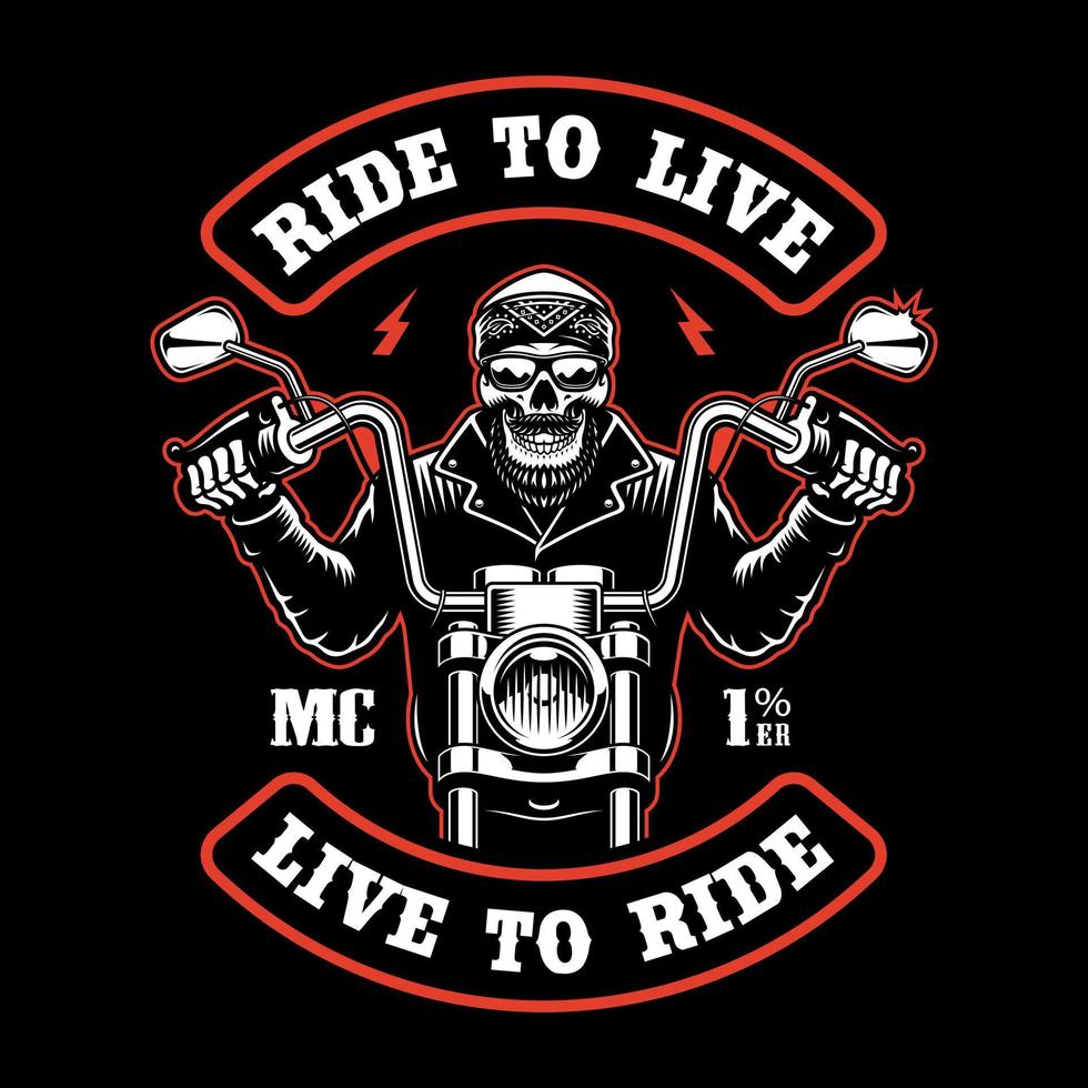 Vector biker patch with a skull on a motorcycle