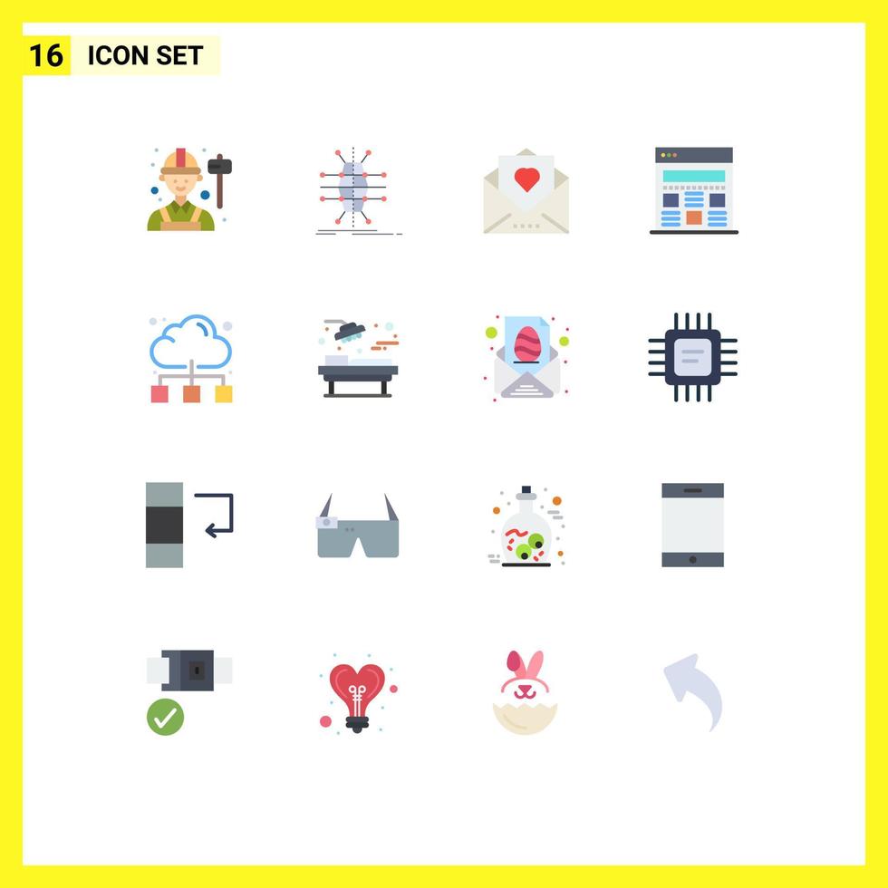 Pack of 16 Modern Flat Colors Signs and Symbols for Web Print Media such as cloud web smart interface mail Editable Pack of Creative Vector Design Elements