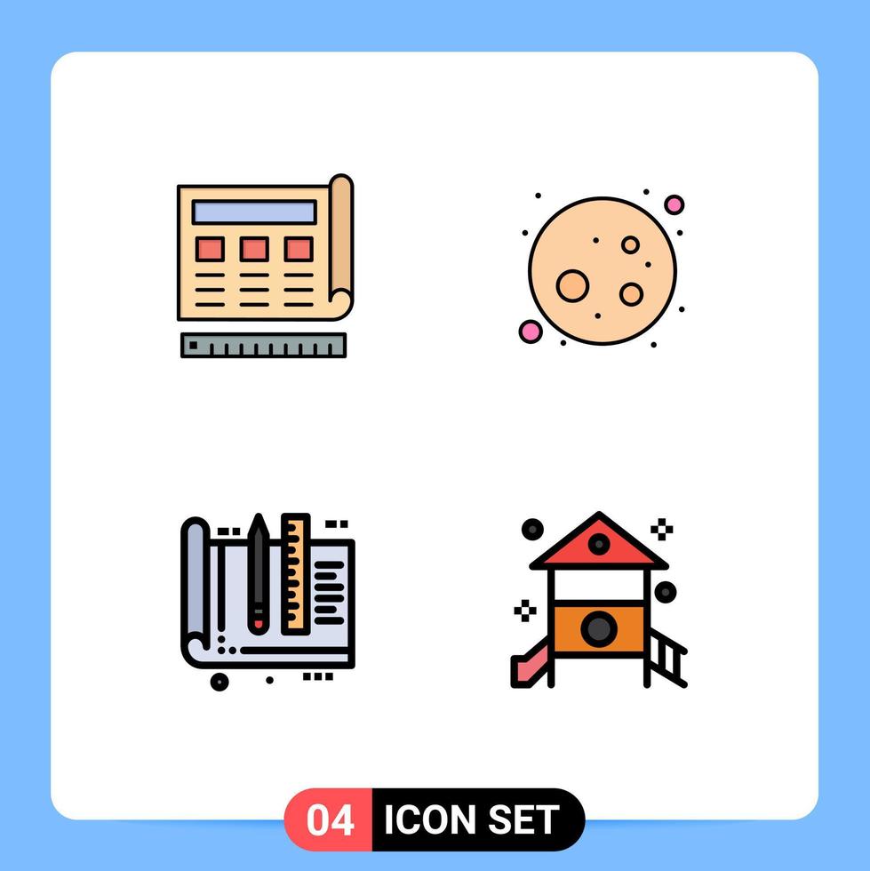 conjunto moderno de 4 pictogramas de colores planos de línea de relleno del sitio web de diseño de planos elementos de diseño vectorial editables de regla lunar vector
