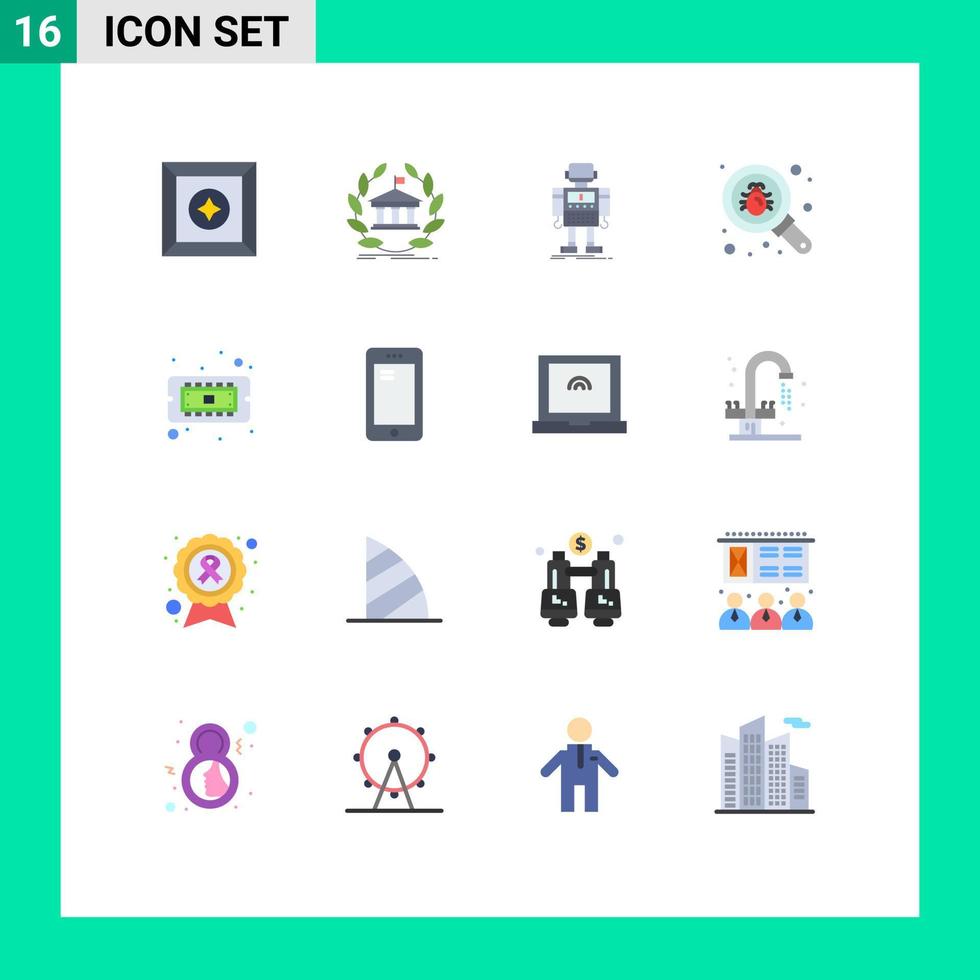 16 Thematic Vector Flat Colors and Editable Symbols of security find education bug robotic Editable Pack of Creative Vector Design Elements