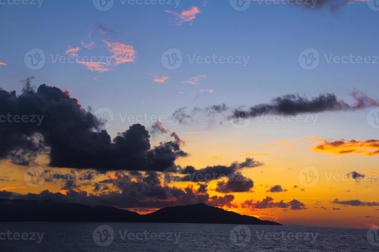 Amazing colorful sunset in Seychelles photo