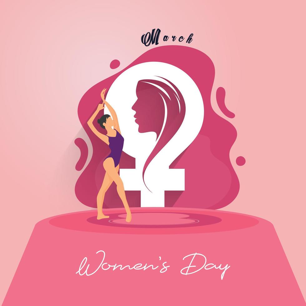 International women's day elegant lettering on pink background. Greeting card for Happy Women's Day with elegant hand-drawn calligraphy. Vector illustration