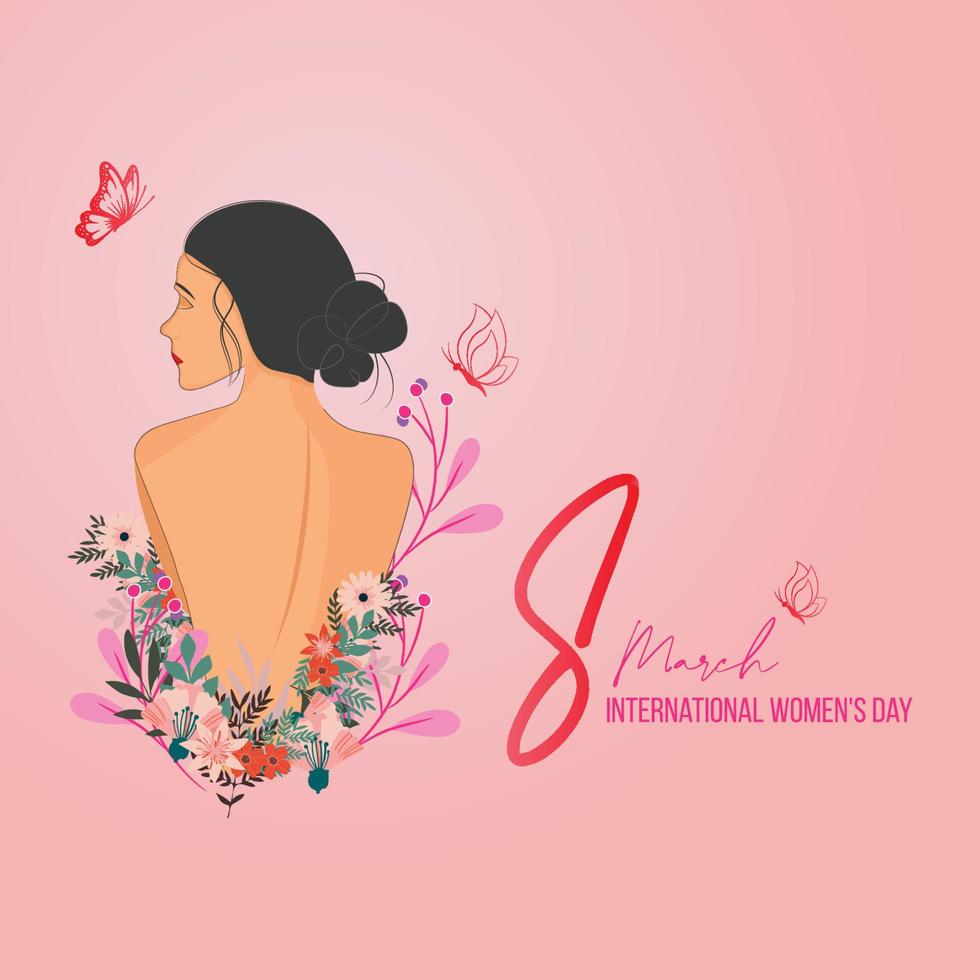 letras elegantes del día internacional de la mujer sobre fondo rosa. tarjeta de felicitación para el feliz día de la mujer con elegante caligrafía dibujada a mano. ilustración vectorial vector