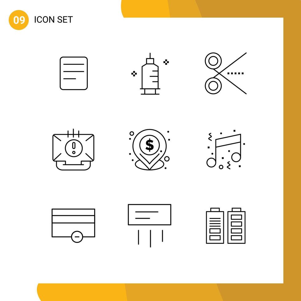 Set of 9 Vector Outlines on Grid for dollar help office email communication Editable Vector Design Elements