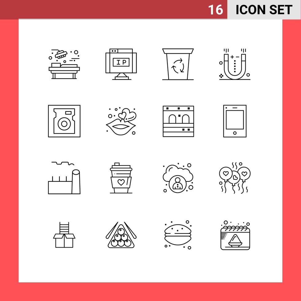 Group of 16 Outlines Signs and Symbols for hard disk recycle been science magnet Editable Vector Design Elements