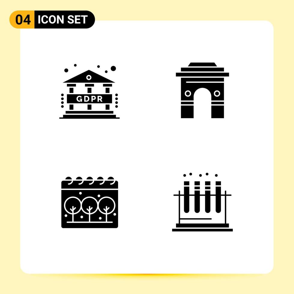 Set of 4 Vector Solid Glyphs on Grid for data temple culture india calender Editable Vector Design Elements