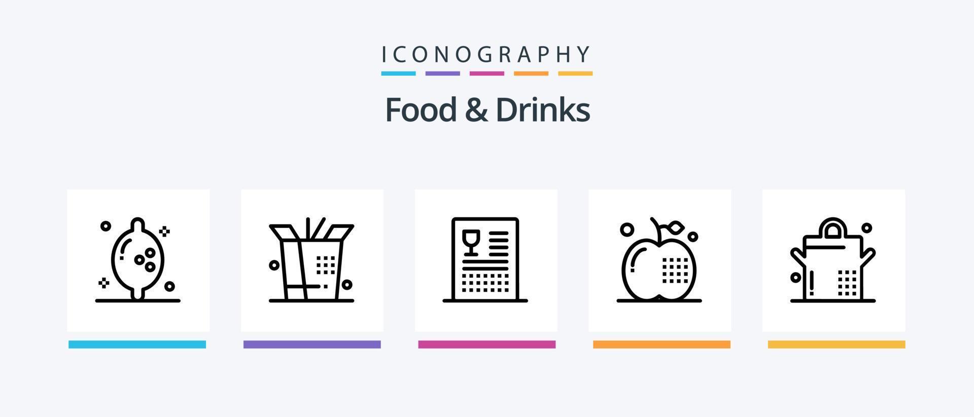 paquete de iconos de la línea 5 de alimentos y bebidas, incluida la cocina. alimento. manzana. come. comida. diseño de iconos creativos vector