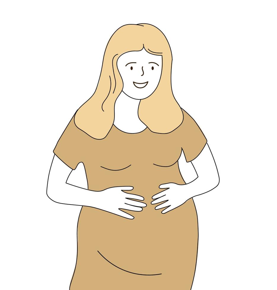 una mujer embarazada sostiene su estómago con las manos. la futura madre está feliz esperando un hijo. gráficos vectoriales vector