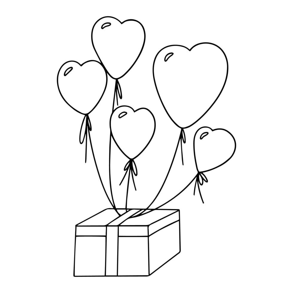 Doodle heart balloon gift. Vector illustration.