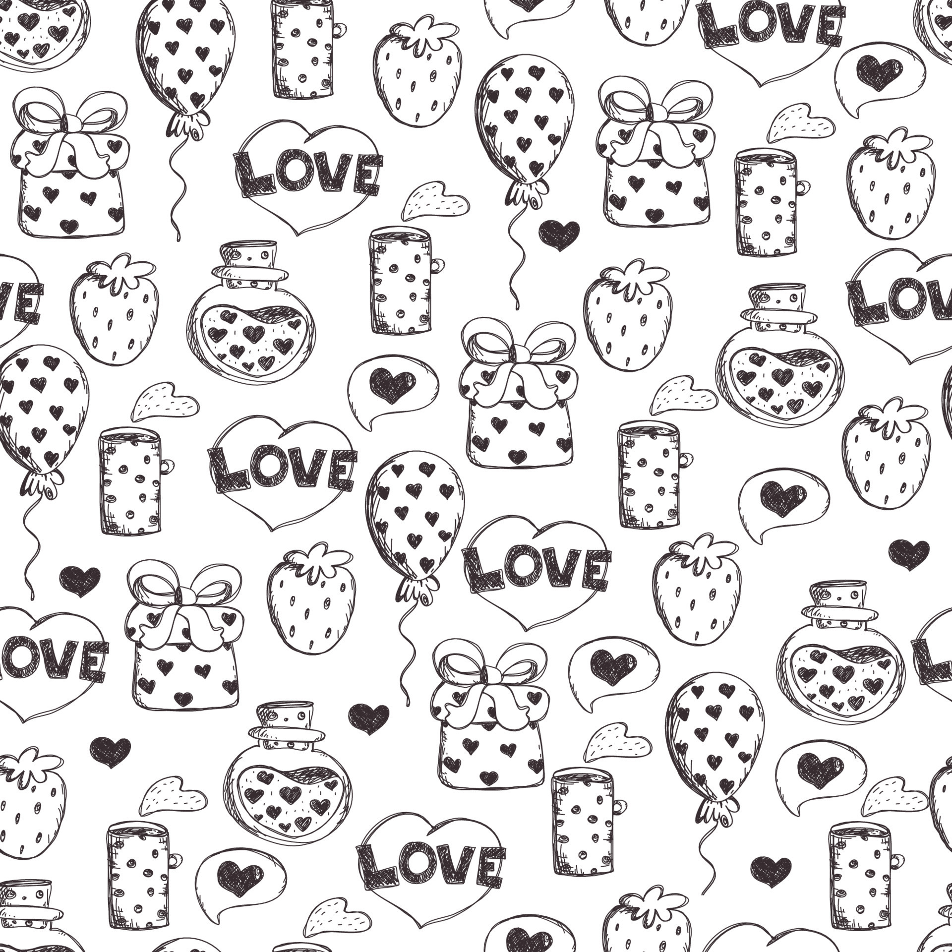 Seamless doodle sketch love pattern. Romantic seamless pattern. Love  concept background. wallpaper, pattern fills, web page background,surface  textures. 17761835 Vector Art at Vecteezy