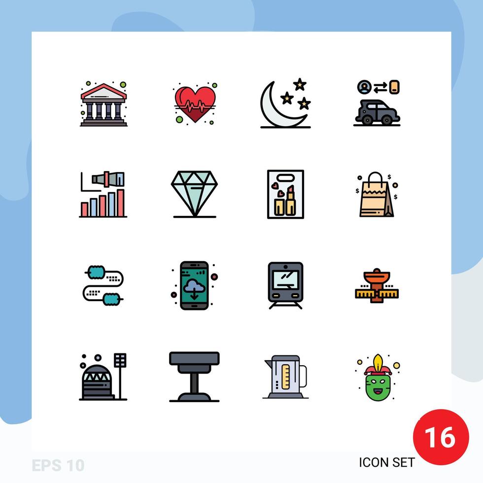 paquete de 16 líneas llenas de colores planos modernos, signos y símbolos para medios de impresión web, como elementos de diseño de vectores creativos editables de coche medio hombre de tecnología larga