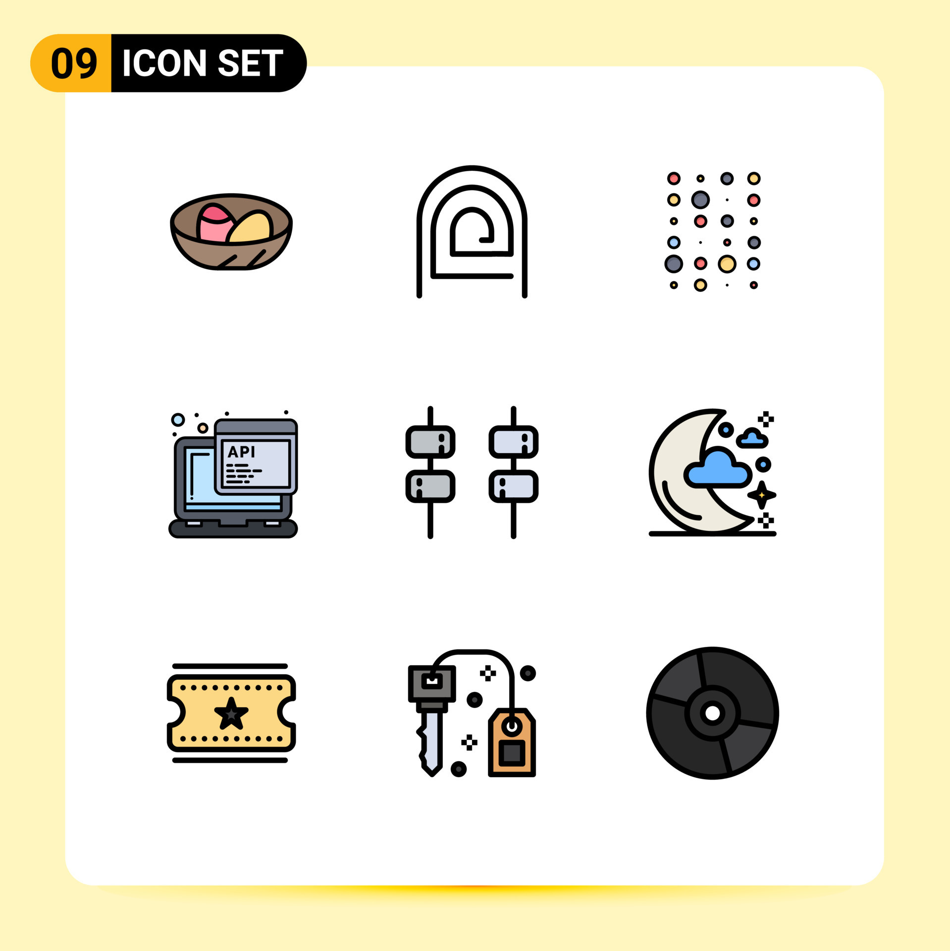Universal Icon Symbols Group of 9 Modern Filledline Flat Colors of ...