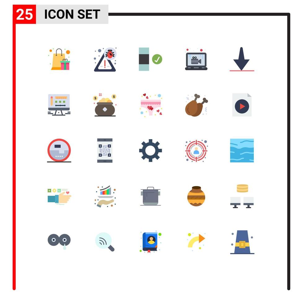 Editable Vector Line Pack of 25 Simple Flat Colors of monitor bottom complete arrow tutorials Editable Vector Design Elements