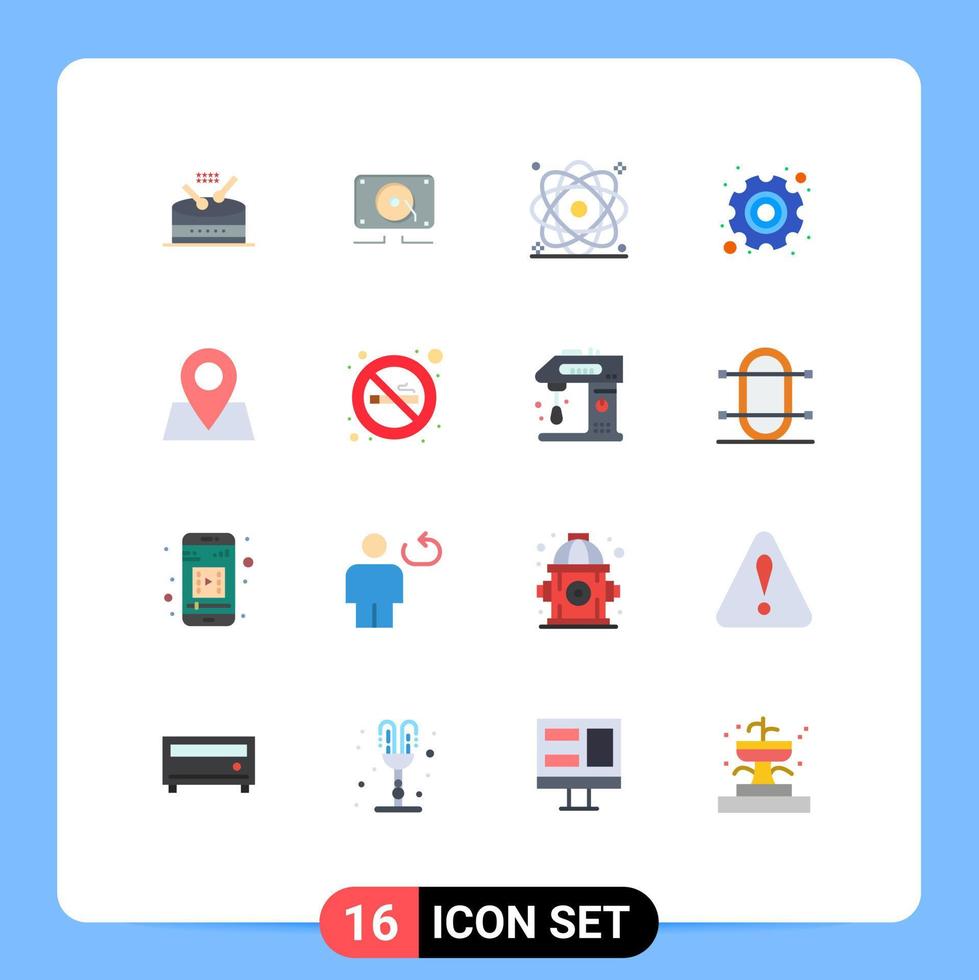 16 Thematic Vector Flat Colors and Editable Symbols of map labor atom gear power Editable Pack of Creative Vector Design Elements