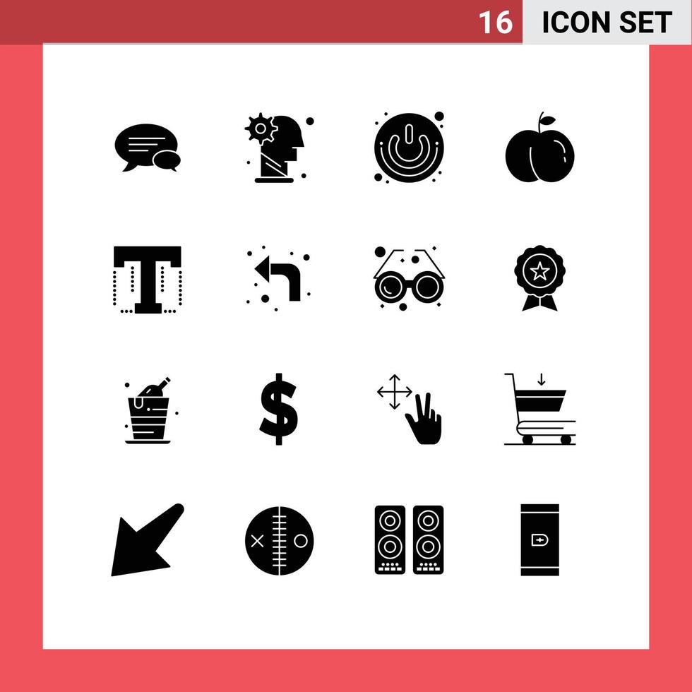 Set of 16 Modern UI Icons Symbols Signs for text peach personal fruit shutdown Editable Vector Design Elements