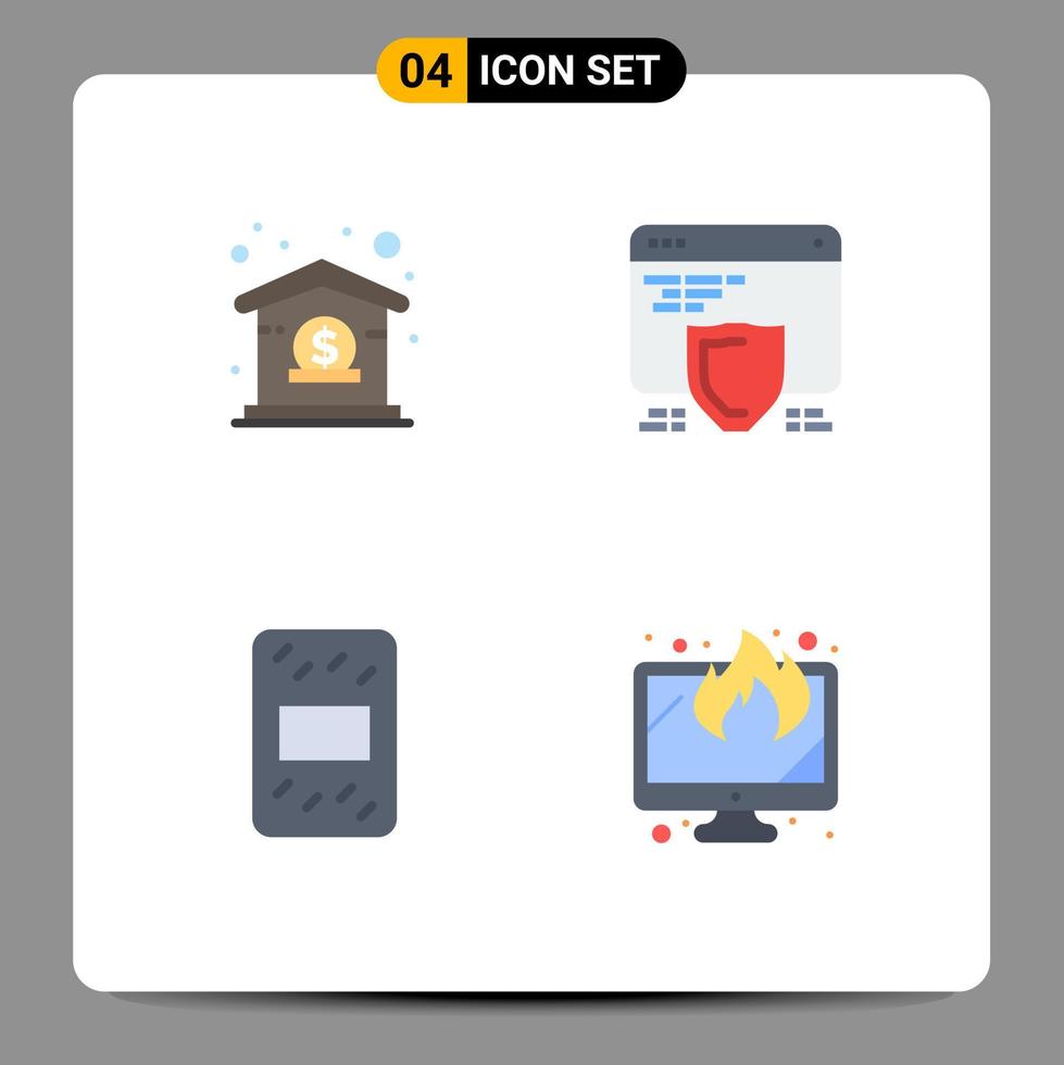 Set of 4 Modern UI Icons Symbols Signs for bank grouts management shield display Editable Vector Design Elements