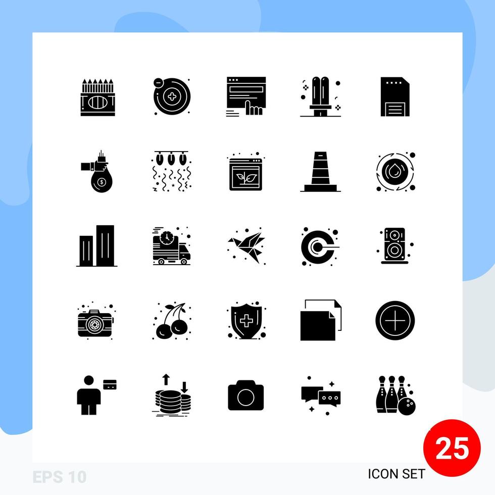 Set of 25 Modern UI Icons Symbols Signs for light energy click electricity website Editable Vector Design Elements