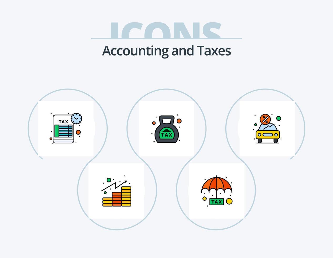 línea de impuestos paquete de iconos llenos 5 diseño de iconos. evasión. impuesto. hoja. calendario. Estado financiero vector