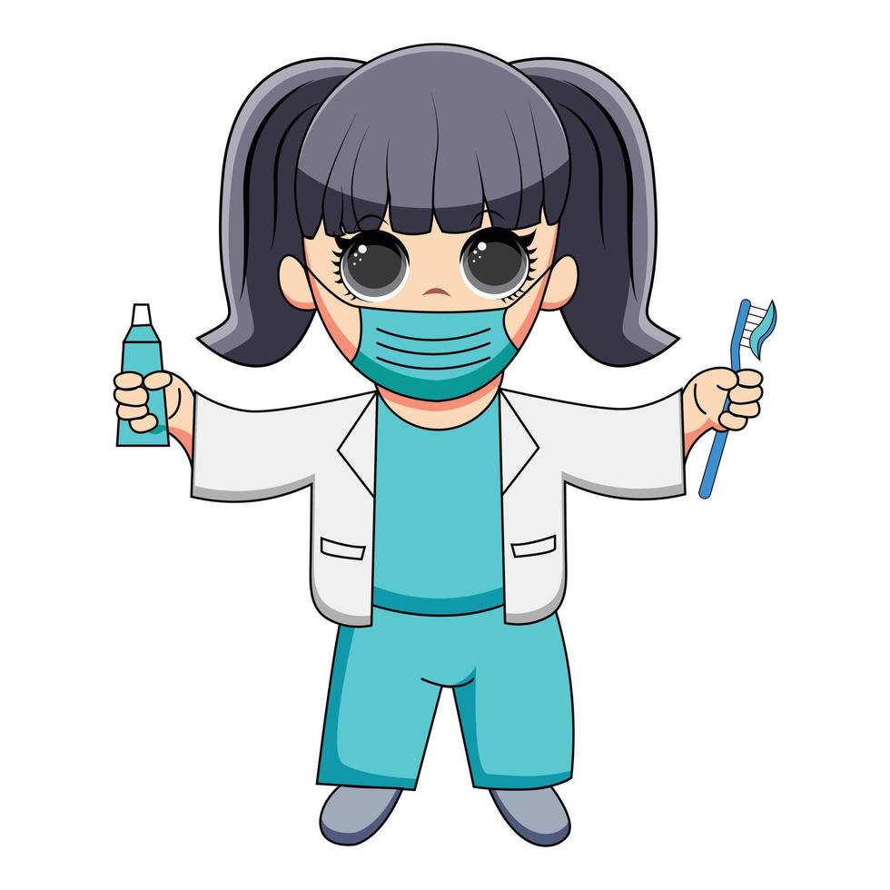 Cute Dentist Cartoon Vector Icon Illustration. People Health Icon Concept Isolated Premium Vector. Flat Cartoon Style