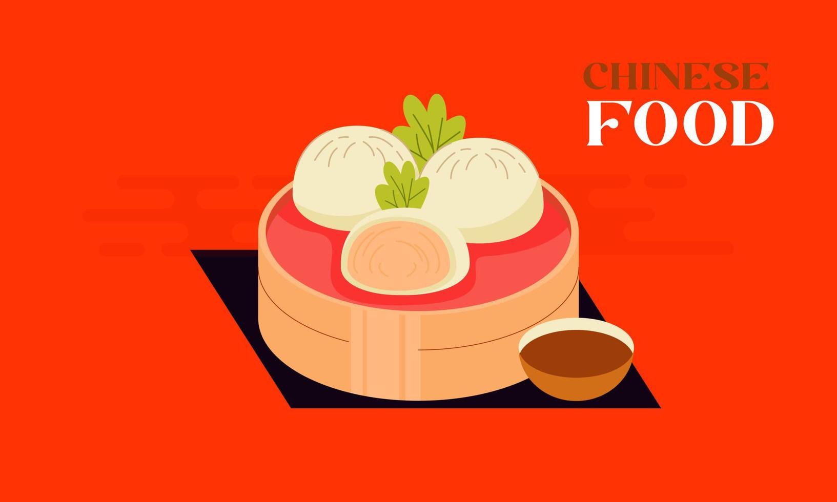 Hand Drawn Flat Design Illustration of Chinese Food vector