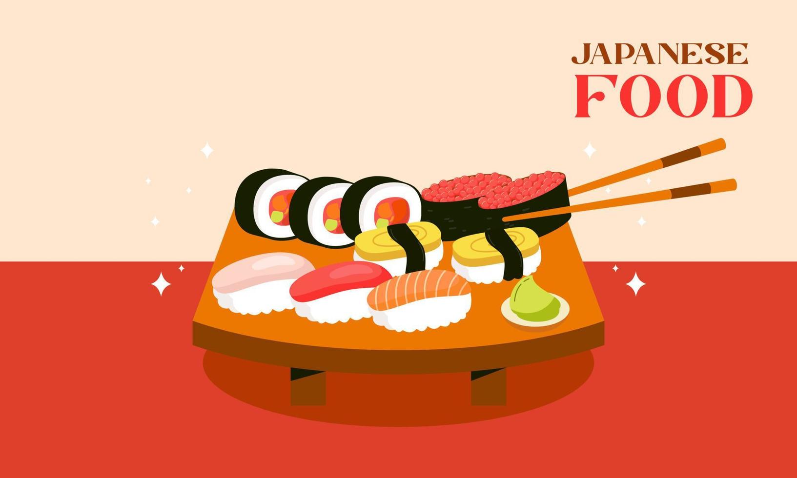 ilustración dibujada a mano de sushi, ilustración de comida japonesa vector