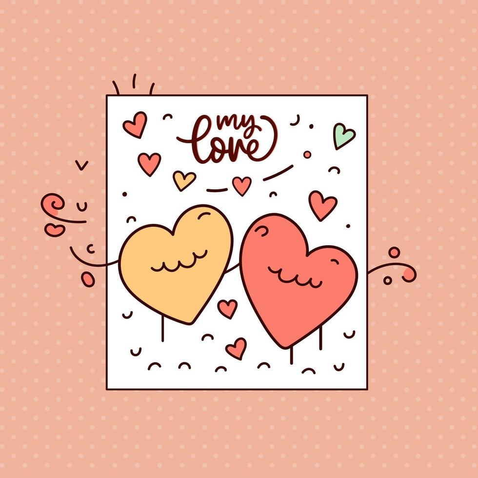 Hand drawn valentines day greeting card love hearts romance doodle drawings valentine background illustration vector