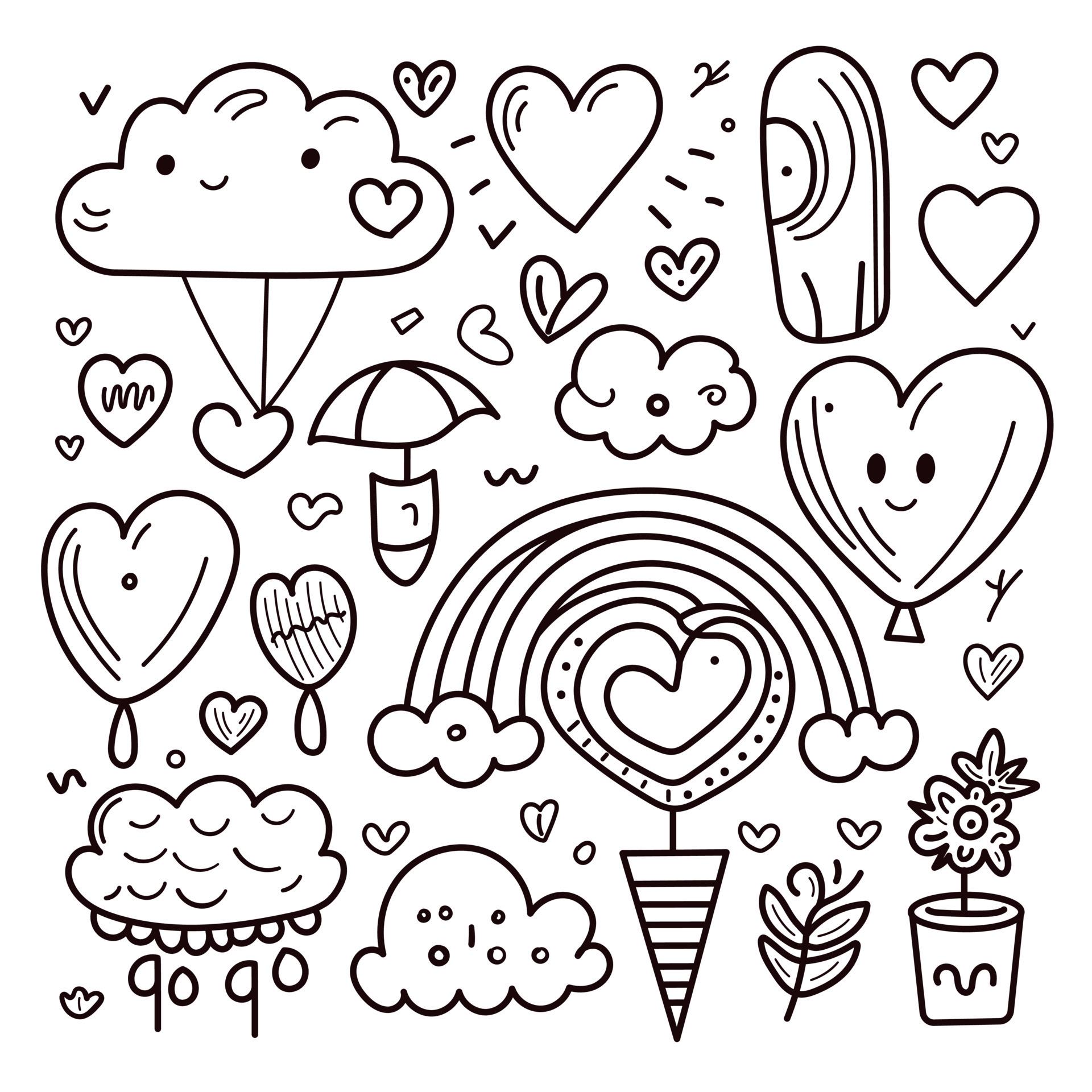 Hand drawn valentines day doodle drawings element set love romance ...