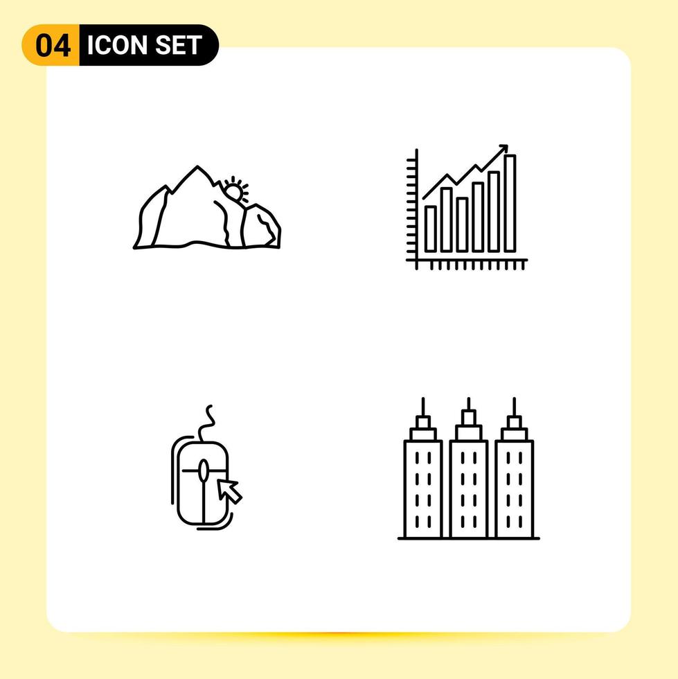 4 Universal Line Signs Symbols of hill marketing mountain analytics trends Editable Vector Design Elements