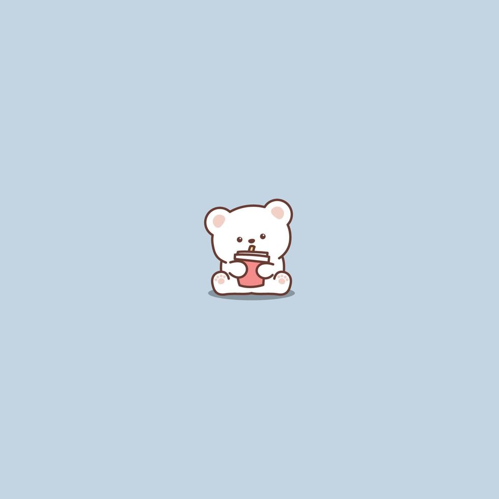 Cute polar bear drinking water cartoon, vector illustration