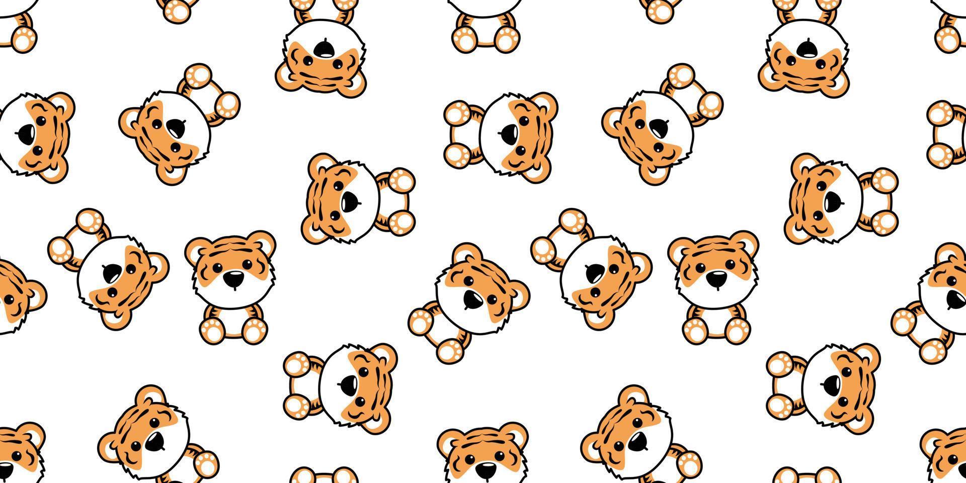 Cute tiger cartoon seamless pattern, vector illustration