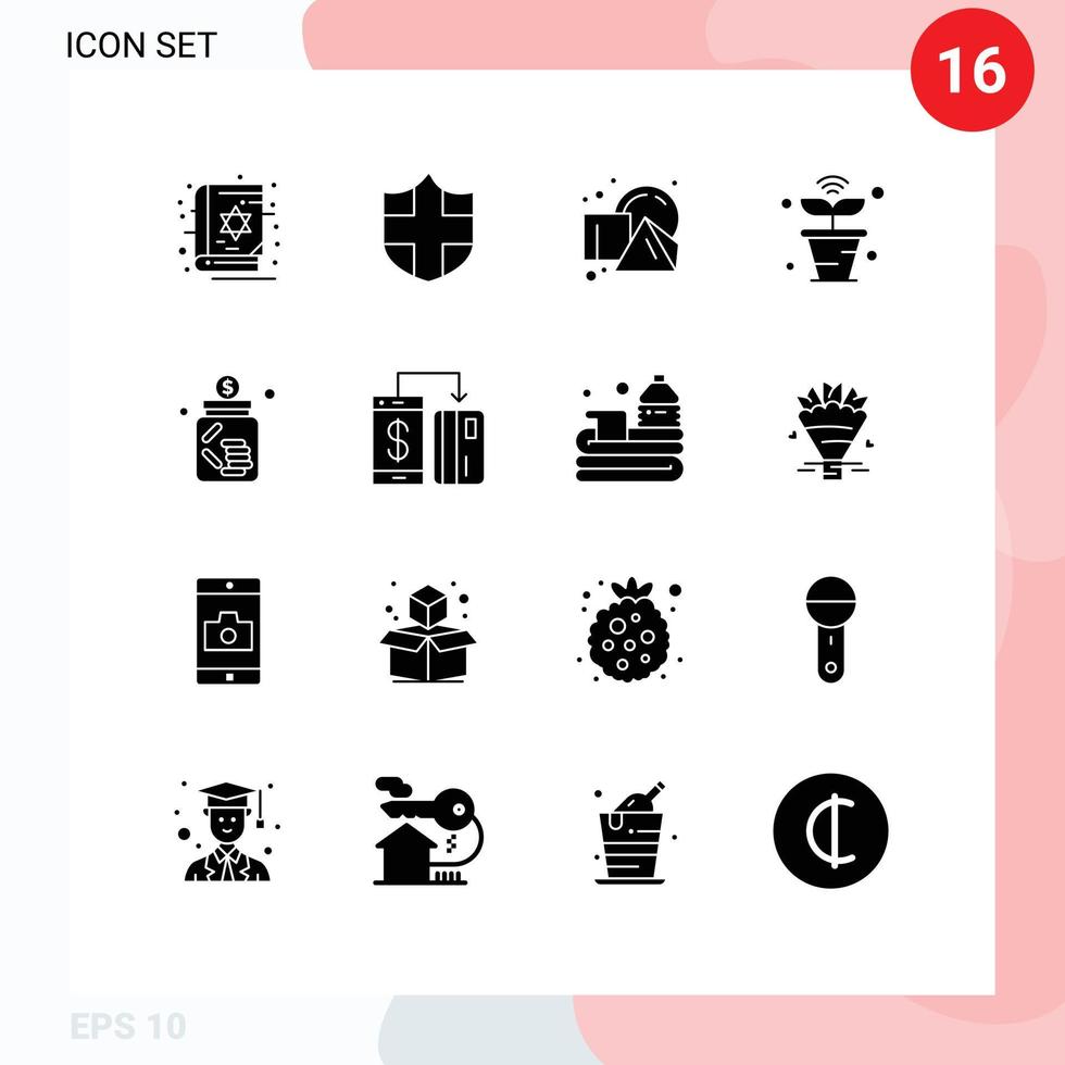 Set of 16 Modern UI Icons Symbols Signs for business wifi geometrical things iot Editable Vector Design Elements