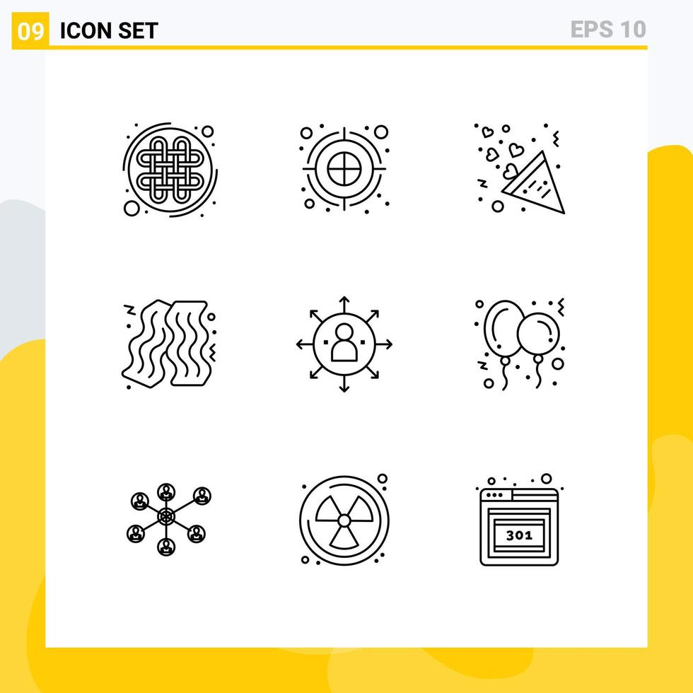 Set of 9 Commercial Outlines pack for employee abilities celebration fast food bacon Editable Vector Design Elements