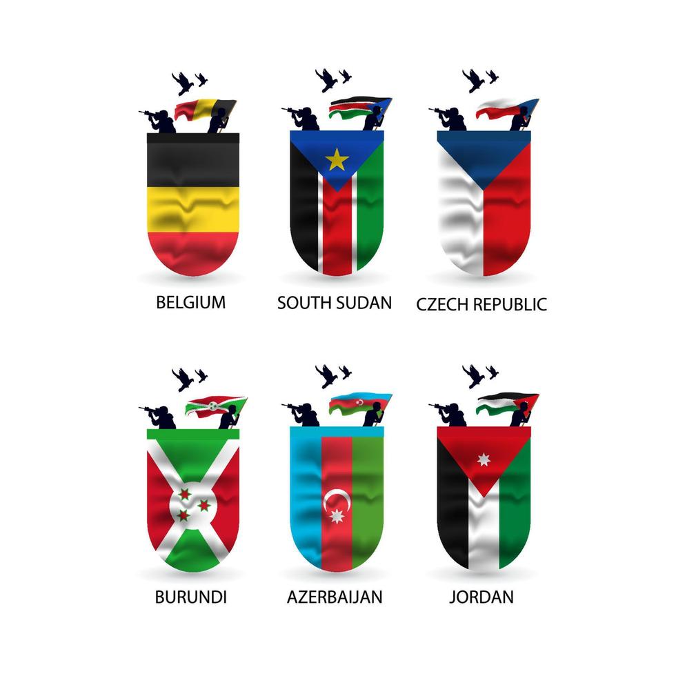 colección de banderas de jordania, bélgica, sudán del sur, república checa, burundi, azerbaiyán vector