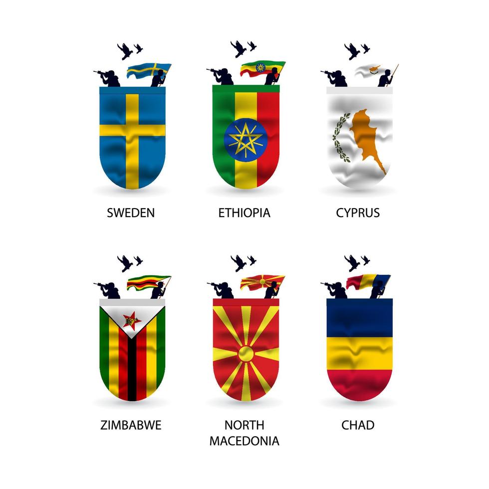 Flags collection of Chad, Sweden, cyprus, zimbabwe, NorthMacedonia, Ethiopia vector