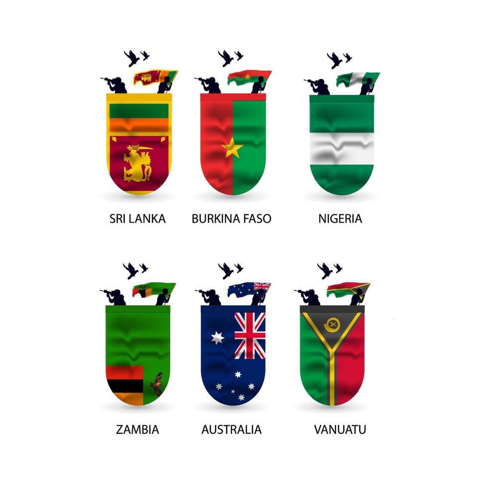 Flags collection of Sri Lanka, Burkina Faso, Nigeria, Zambia, Australia, Vanuatu vector