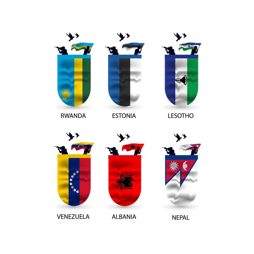 colección de banderas de ruanda, estonia, lesotho, venezuela, albania, nepal vector